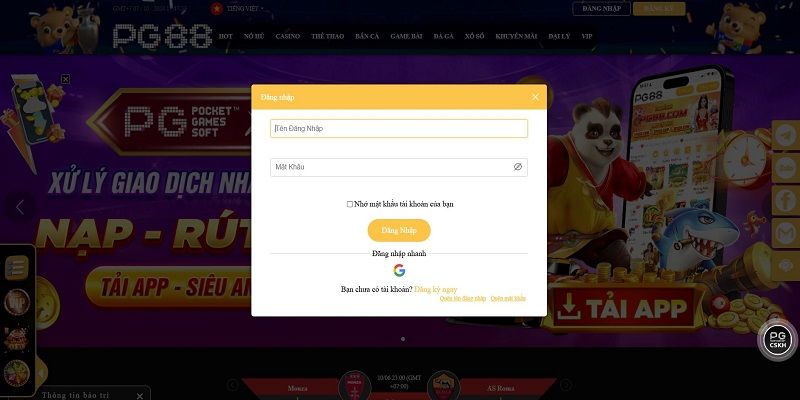 Hướng dẫn đăng nhập nhanh qua website hoặc app cá cược PG88